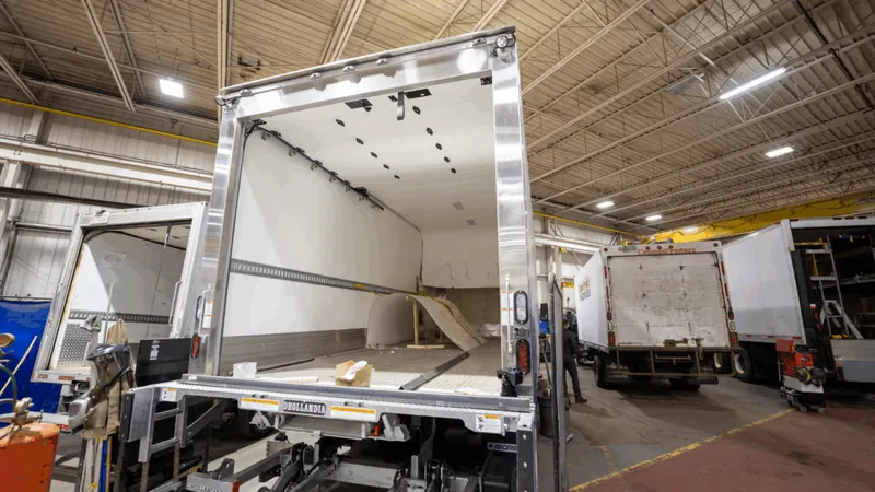 Liftgate platform being repaired in the shop